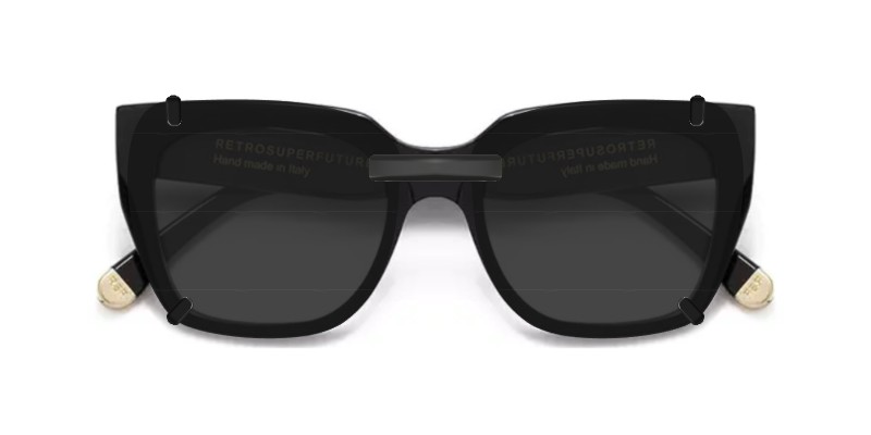 3DClips™ - Custom Clip On Sunglasses For Retro Super Future Numero 76 2 Magnetic bridge with dark-gray lenses over Numero 76