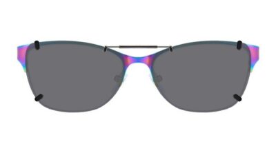 Clip-on sunglasses for Betsey Johnson Shine Oil with a Spring bridge and Gray | Polarized | 14% Light Transmission lenses