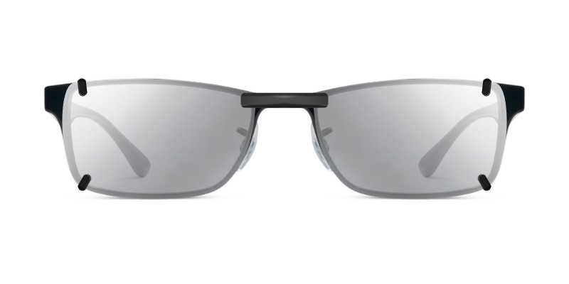 3DClips™ – Custom Clip On Sunglasses For Ray-Ban RB6238 2 Clip-on sunglasses for Ray-Ban RB6238 with a Magnetic bridge and Silver Mirror | Gray Base | Polarized | 13% Light Transmission lenses