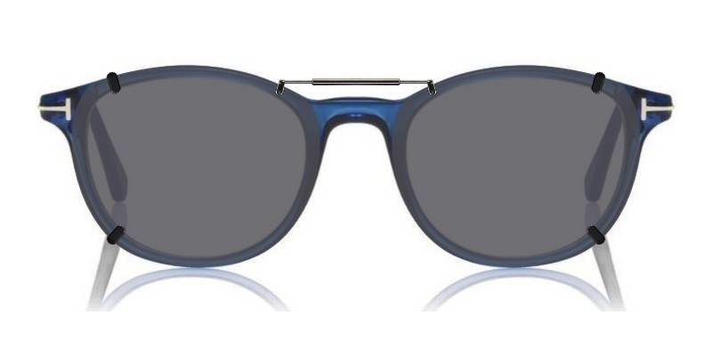 Custom Clip-Ons for Tom Ford FT5553F-B 1 Clip-on sunglasses for Tom Ford FT5553F-B with a Spring bridge and Gray | Polarized | 14% Light Transmission lenses