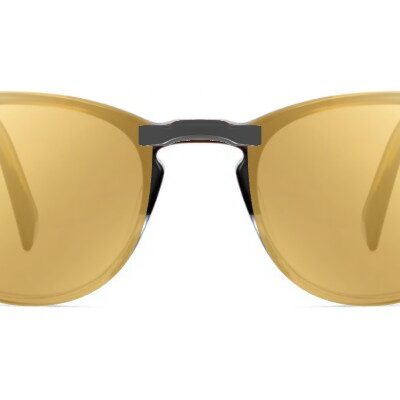 Clip-on sunglasses for Warby Parker Baker with a Magnetic bridge and Gold Mirror | Brown Base | Polarized | 11% Light Transmission lenses
