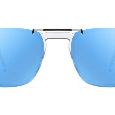 Clip-on sunglasses for Warby Parker Bensen with a Spring bridge and Blue Mirror | Gray Base | Polarized | 13% Light Transmission lenses