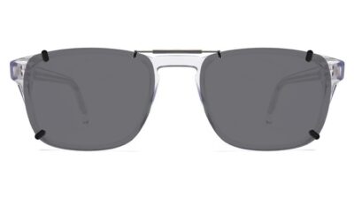 Clip-on sunglasses for Warby Parker Bensen with a Spring bridge and Gray | Polarized | 14% Light Transmission lenses
