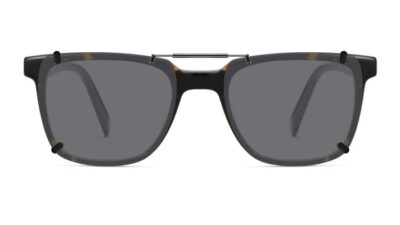 Clip-on sunglasses for Warby Parker Chamberlain with a Spring bridge and Gray | Polarized | 14% Light Transmission lenses