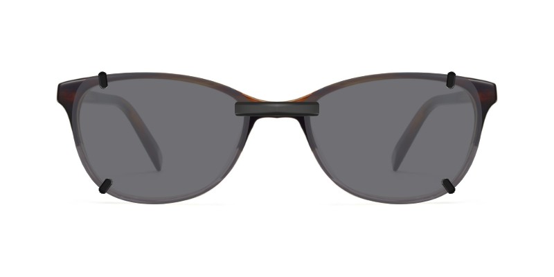3DClips™ - Custom Clip On Sunglasses For Warby Parker Daisy 2 Clip-on sunglasses for Warby Parker Daisy with a Magnetic bridge and Gray | Polarized | 14% Light Transmission lenses